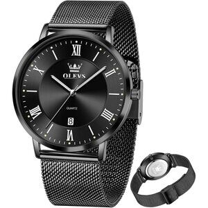 Olevs Men's Black Stainless Steel Man Watch with Date Luminous Stylish Watch